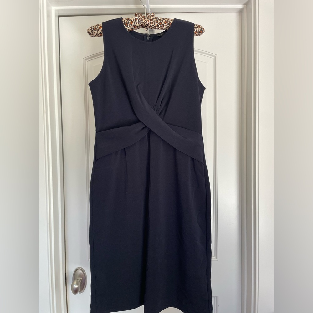 Ann Taylor Black Pleated Wrap Midi Dress